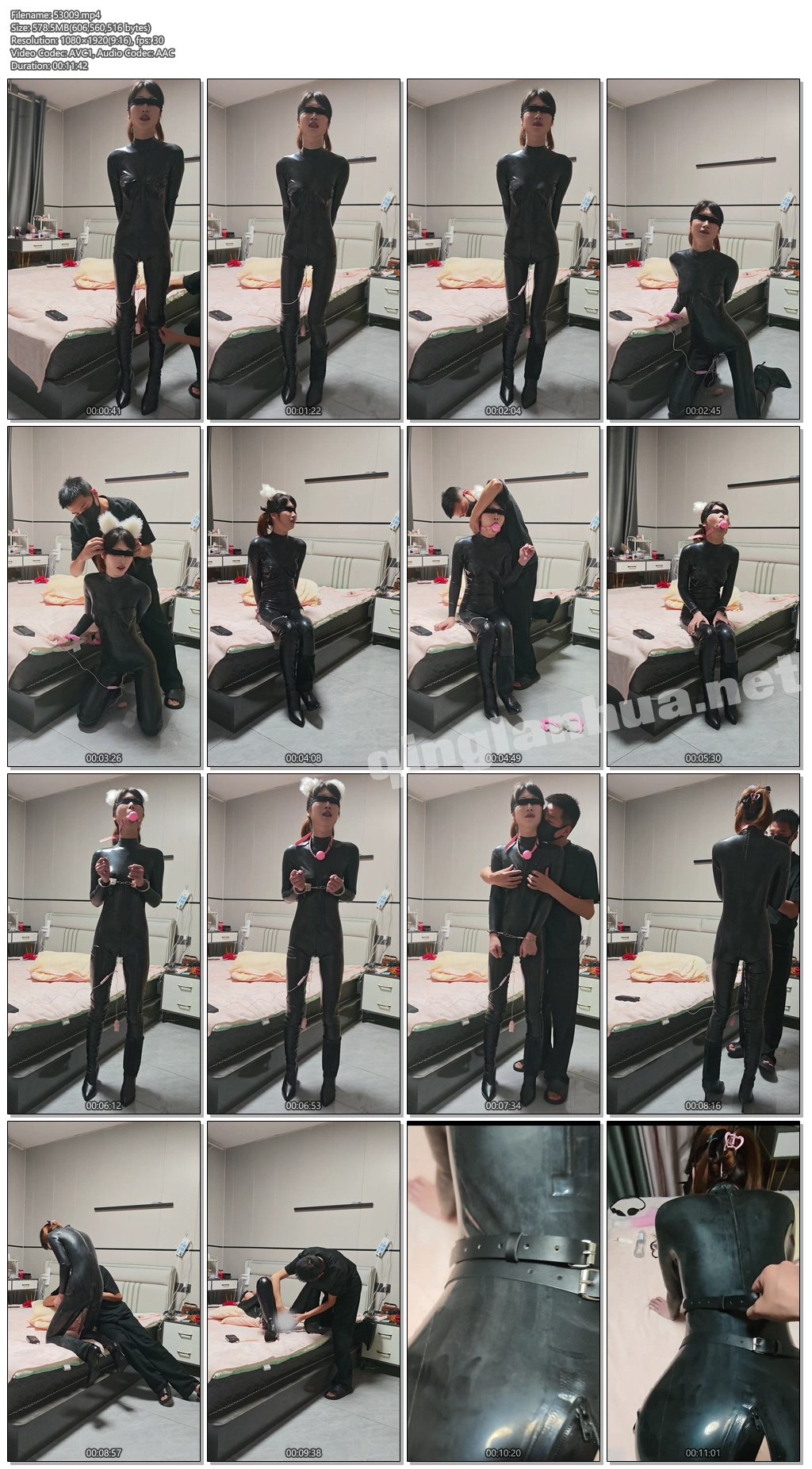 53009----【胶女sm】穿着胶衣的女人 被强制入体跳蛋 肛塞震动跪倒在地上 口球 手铐 硬.jpg